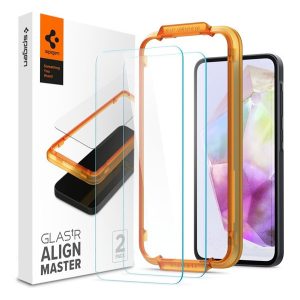 Samsung Galaxy A35 5G SM-A356B, Kijelzővédő fólia, ütésálló fólia (az íves részre is!), Tempered Glass (edzett üveg), Full Cover, Spigen Glastr Alignmaster, Clear - 2 db /csomag