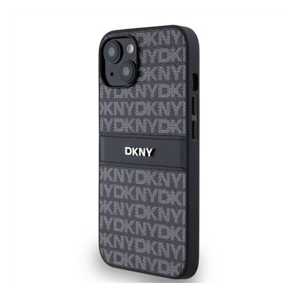 DKNY PU Leather Repeat Pattern Tonal Stripe Apple iPhone 14 hátlap tok, fekete