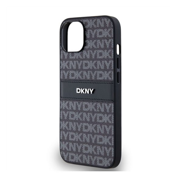 DKNY PU Leather Repeat Pattern Tonal Stripe Apple iPhone 14 hátlap tok, fekete