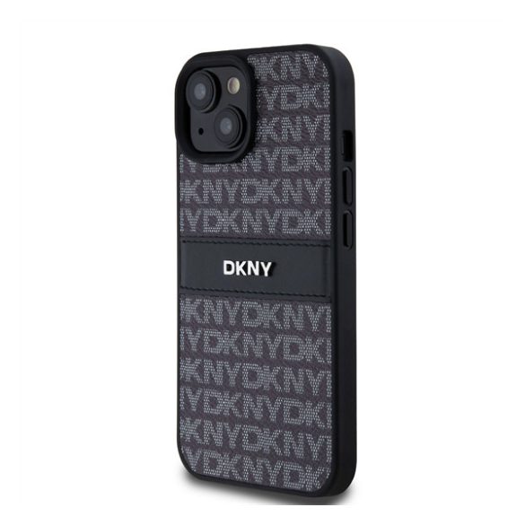 DKNY PU Leather Repeat Pattern Tonal Stripe Apple iPhone 15 hátlap tok, fekete