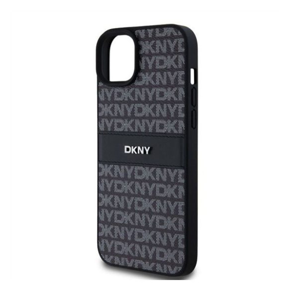 DKNY PU Leather Repeat Pattern Tonal Stripe Apple iPhone 15 Plus hátlap tok, fekete