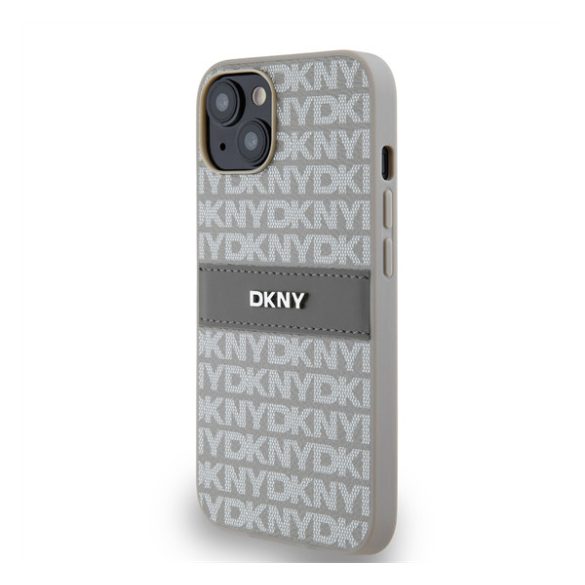 DKNY PU Leather Repeat Pattern Tonal Stripe Apple iPhone 14 hátlap tok, bézs