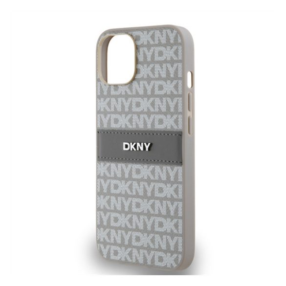 DKNY PU Leather Repeat Pattern Tonal Stripe Apple iPhone 14 hátlap tok, bézs