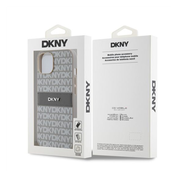 DKNY PU Leather Repeat Pattern Tonal Stripe Apple iPhone 14 hátlap tok, bézs