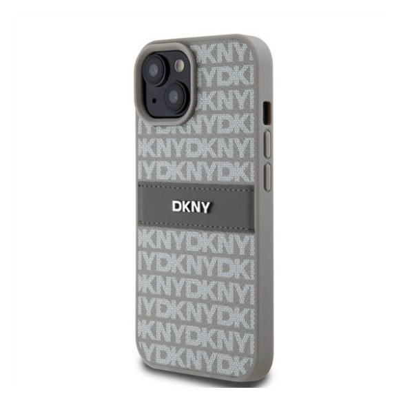 DKNY PU Leather Repeat Pattern Tonal Stripe Apple iPhone 15 hátlap tok, bézs