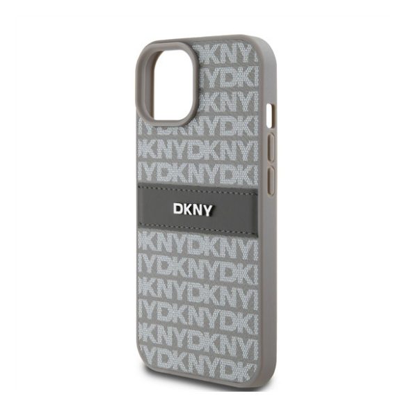 DKNY PU Leather Repeat Pattern Tonal Stripe Apple iPhone 15 hátlap tok, bézs