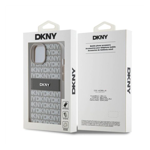 DKNY PU Leather Repeat Pattern Tonal Stripe Apple iPhone 15 hátlap tok, bézs