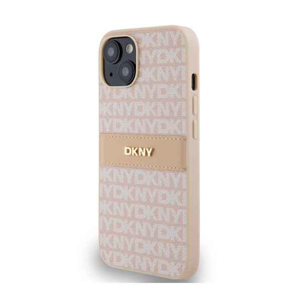 DKNY PU Leather Repeat Pattern Tonal Stripe Apple iPhone 14 hátlap tok, rózsaszín