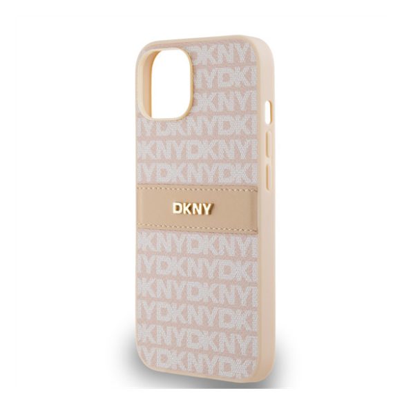 DKNY PU Leather Repeat Pattern Tonal Stripe Apple iPhone 14 hátlap tok, rózsaszín