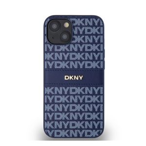 DKNY PU Leather Repeat Pattern Tonal Stripe Apple iPhone 14 hátlap tok, kék