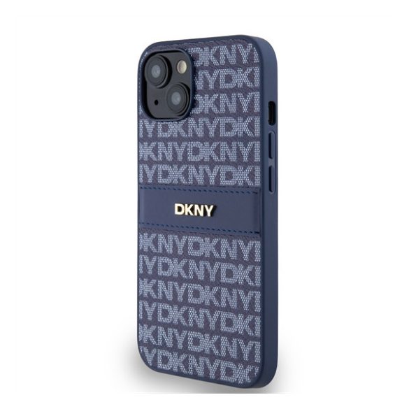 DKNY PU Leather Repeat Pattern Tonal Stripe Apple iPhone 14 hátlap tok, kék