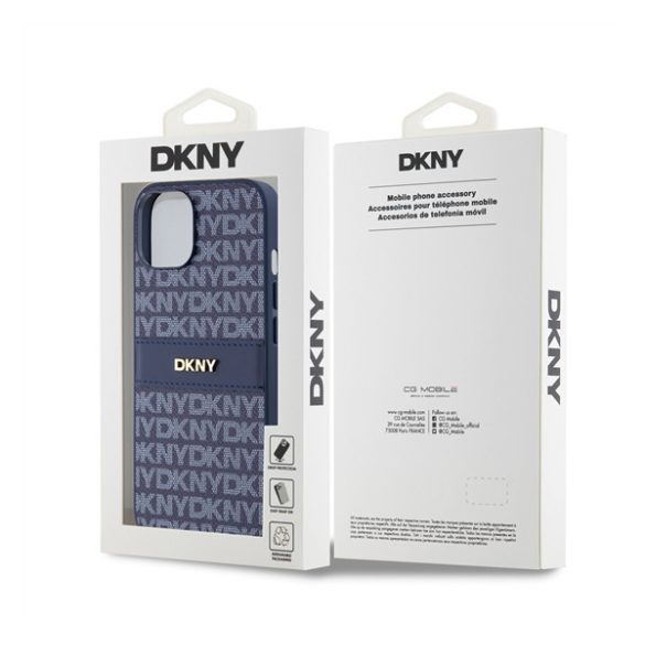 DKNY PU Leather Repeat Pattern Tonal Stripe Apple iPhone 14 hátlap tok, kék