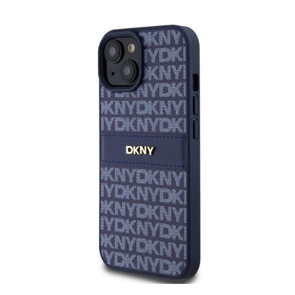 DKNY PU Leather Repeat Pattern Tonal Stripe Apple iPhone 15 hátlap tok, kék