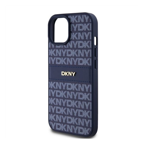 DKNY PU Leather Repeat Pattern Tonal Stripe Apple iPhone 15 hátlap tok, kék