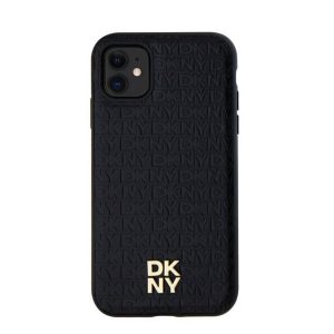 DKNY PU Leather Repeat Pattern Stack Logo Apple iPhone 11 Magsafe kompatibilis hátlap tok, fekete