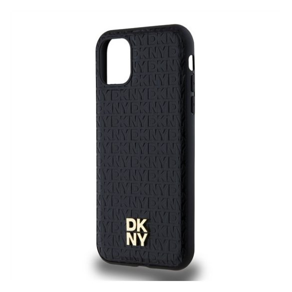 DKNY PU Leather Repeat Pattern Stack Logo Apple iPhone 11 Magsafe kompatibilis hátlap tok, fekete