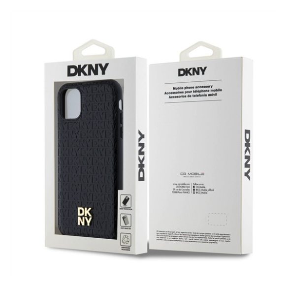 DKNY PU Leather Repeat Pattern Stack Logo Apple iPhone 11 Magsafe kompatibilis hátlap tok, fekete