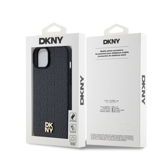 DKNY PU Leather Repeat Pattern Stack Logo Apple iPhone 13 Magsafe kompatibilis hátlap tok, fekete