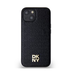 DKNY PU Leather Repeat Pattern Stack Logo Apple iPhone 14 Magsafe kompatibilis hátlap tok, fekete