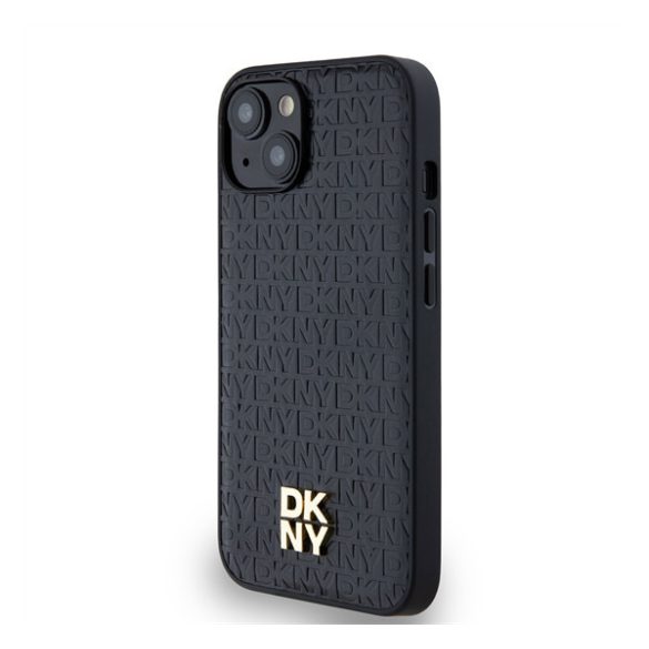 DKNY PU Leather Repeat Pattern Stack Logo Apple iPhone 14 Magsafe kompatibilis hátlap tok, fekete