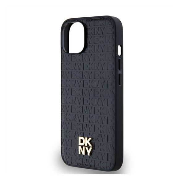 DKNY PU Leather Repeat Pattern Stack Logo Apple iPhone 14 Magsafe kompatibilis hátlap tok, fekete