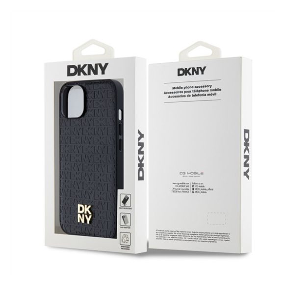 DKNY PU Leather Repeat Pattern Stack Logo Apple iPhone 14 Magsafe kompatibilis hátlap tok, fekete