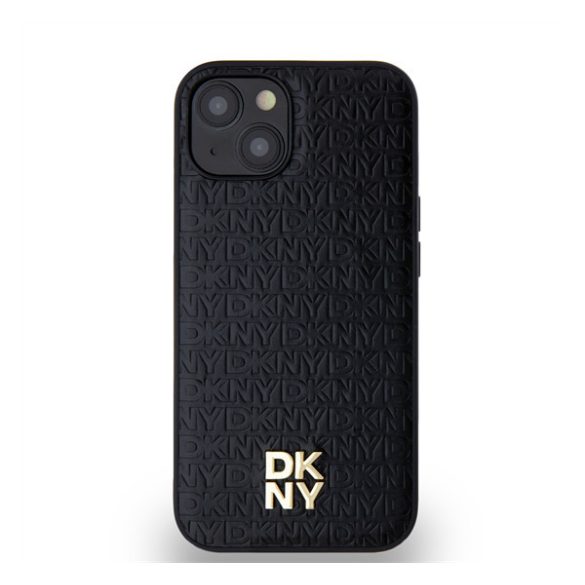 DKNY PU Leather Repeat Pattern Stack Logo Apple iPhone 15 Magsafe kompatibilis hátlap tok, fekete