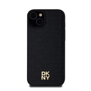 DKNY PU Leather Repeat Pattern Stack Logo Apple iPhone 15 Plus Magsafe kompatibilis hátlap tok, fekete