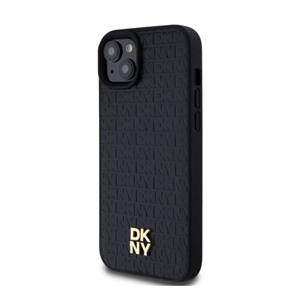 DKNY PU Leather Repeat Pattern Stack Logo Apple iPhone 15 Plus Magsafe kompatibilis hátlap tok, fekete