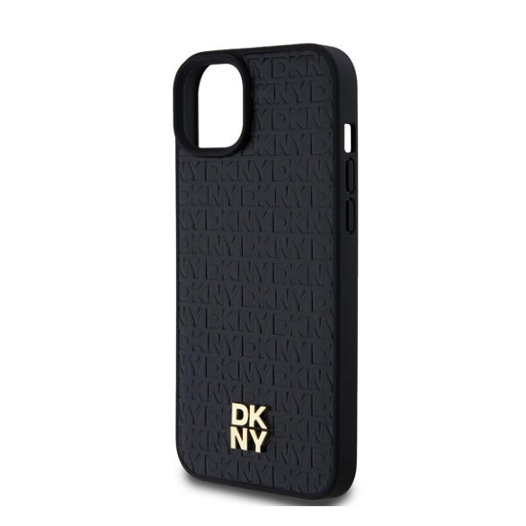 DKNY PU Leather Repeat Pattern Stack Logo Apple iPhone 15 Plus Magsafe kompatibilis hátlap tok, fekete