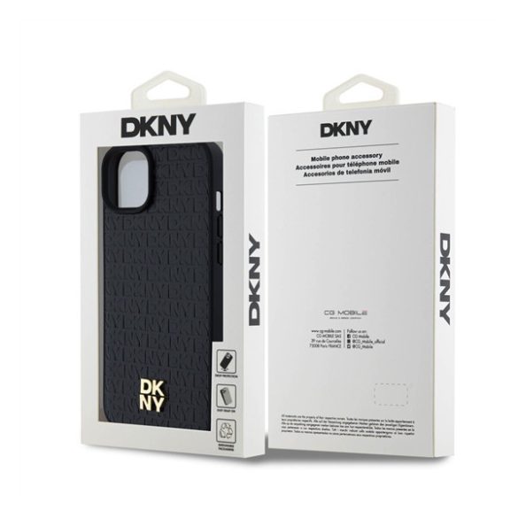 DKNY PU Leather Repeat Pattern Stack Logo Apple iPhone 15 Plus Magsafe kompatibilis hátlap tok, fekete