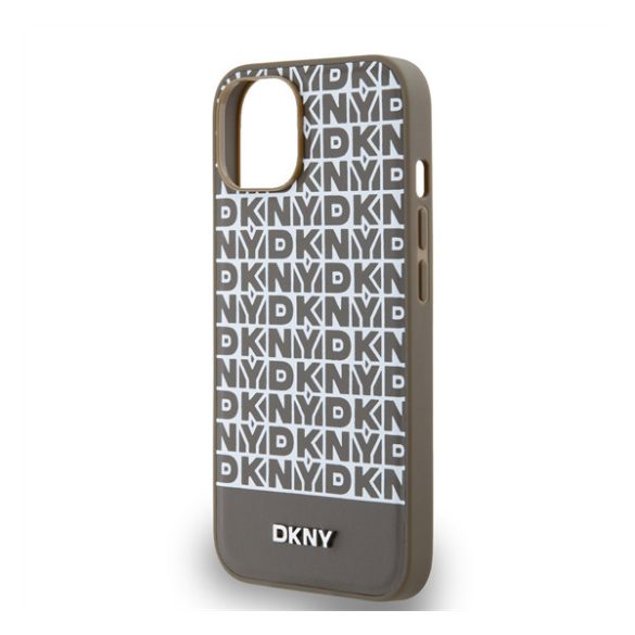 DKNY PU Leather Repeat Pattern Bottom Stripe Apple iPhone 13 Magsafe kompatibilis hátlap tok, barna