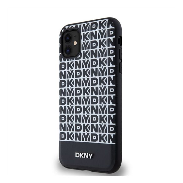 DKNY PU Leather Repeat Pattern Bottom Stripe Apple iPhone 11 Magsafe kompatibilis hátlap tok, fekete