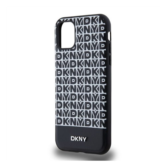 DKNY PU Leather Repeat Pattern Bottom Stripe Apple iPhone 11 Magsafe kompatibilis hátlap tok, fekete