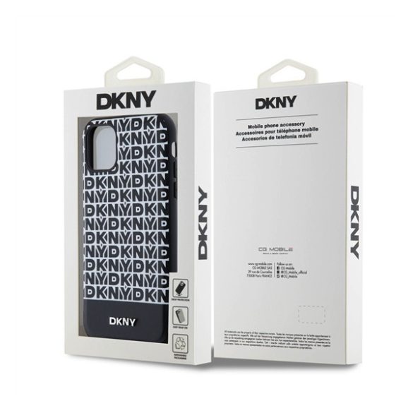 DKNY PU Leather Repeat Pattern Bottom Stripe Apple iPhone 11 Magsafe kompatibilis hátlap tok, fekete