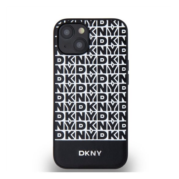 DKNY PU Leather Repeat Pattern Bottom Stripe Apple iPhone 13 Magsafe kompatibilis hátlap tok, fekete