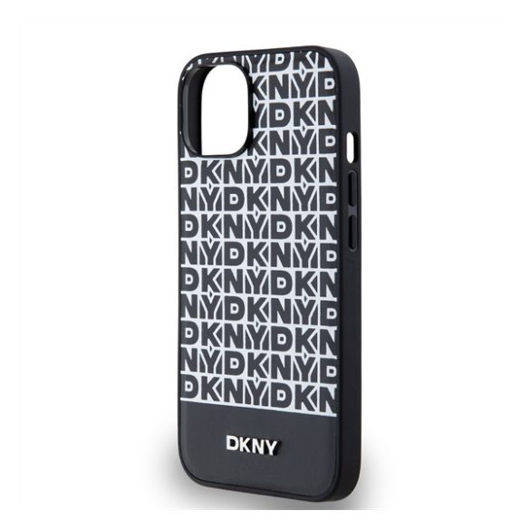 DKNY PU Leather Repeat Pattern Bottom Stripe Apple iPhone 13 Magsafe kompatibilis hátlap tok, fekete