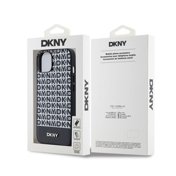 DKNY PU Leather Repeat Pattern Bottom Stripe Apple iPhone 13 Magsafe kompatibilis hátlap tok, fekete