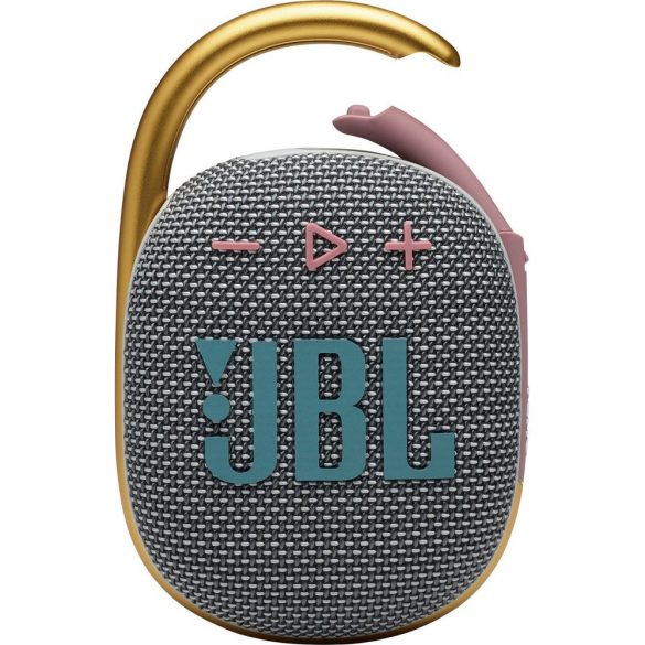 Bluetooth hordozható hangszóró, 5W, v5.1, felakasztható, vízálló, JBL Clip 4, szürke