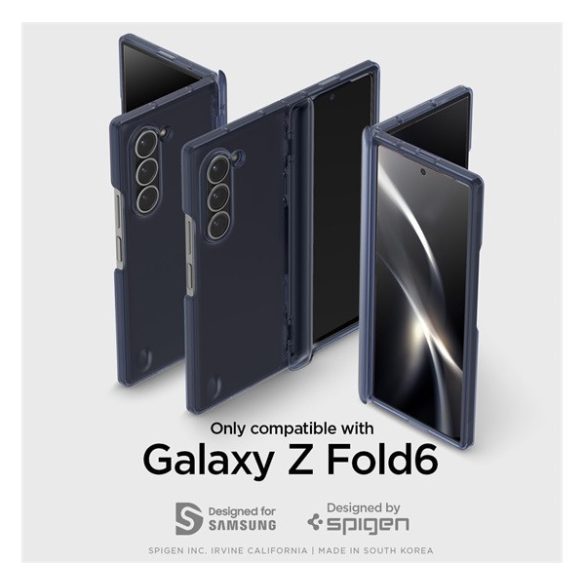 Samsung Galaxy Z Fold6 SM-F956B, Műanyag hátlap védőtok + szilikon keret, közepesen ütésálló, zsanérvédő, Spigen Ultra Hybrid Pro, áttetsző/sötétkék