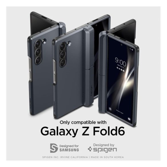 Samsung Galaxy Z Fold6 SM-F956B, Műanyag hátlap védőtok, közepesen ütésálló, zsanérvédő és kitámasztó, Ceruza tartó, Spigen Tough Armor Pro "P", sötétkék