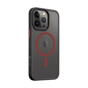 Apple iPhone 13 Pro, Műanyag hátlap védőtok + szilikon keret, közepesen ütésálló, Magsafe kompatibilis, Tactical MagForce Hyperstealth 2.0, áttetsző/fekete/piros