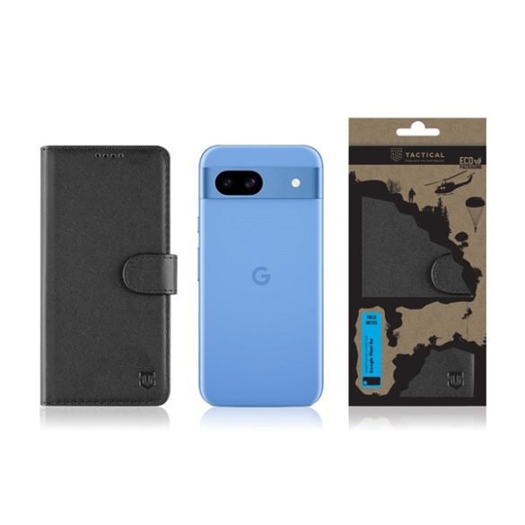 Google Pixel 8a, Oldalra nyíló tok, stand, kártyatartóval, csatos, Tactical Field Notes, fekete