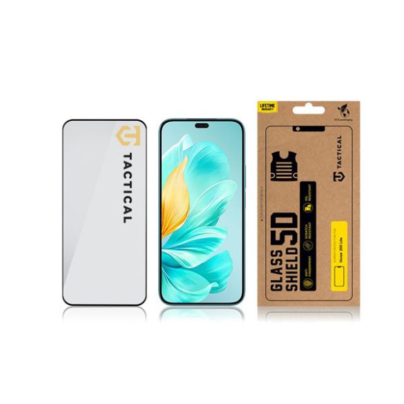 Huawei Honor X8b / X8c / 200 Lite / 400 Lite, Kijelzővédő fólia, ütésálló fólia (az íves részre is!), Tempered Glass (edzett üveg), Full Glue, Tactical Glass Shield 5D, fekete