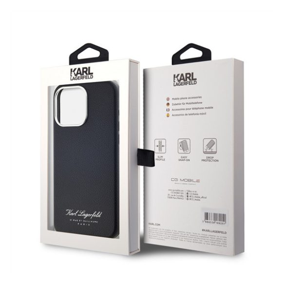 Karl Lagerfeld Grained PU Hotel RSG iPhone 15 Pro Max hátlap tok, fekete