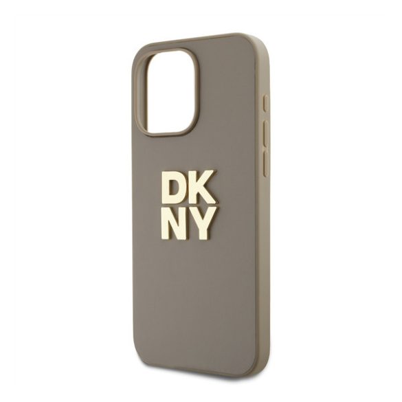 DKNY PU Leather Stack Logo Apple iPhone 14 Pro hátlap tok csuklópánttal, bézs