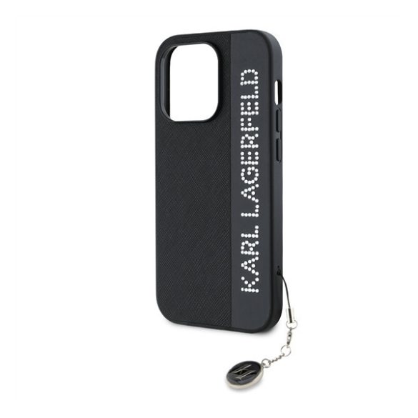 Karl Lagerfeld PU Saffiano Rhinestone Charm Apple iPhone 14 Pro hátlap tok, fekete