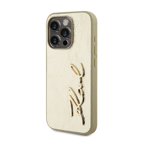 Karl Lagerfeld Wrinkled PU Signature Logo Apple iPhone 15 Pro hátlap tok, arany