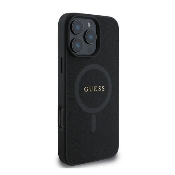 Guess Saffiano Classic Logo Apple iPhone 16 Pro Max Magsafe kompatibilis hátlap tok, fekete