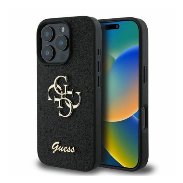 Guess Fixed Glitter Big 4G Apple iPhone 16 Pro hátlap tok, fekete